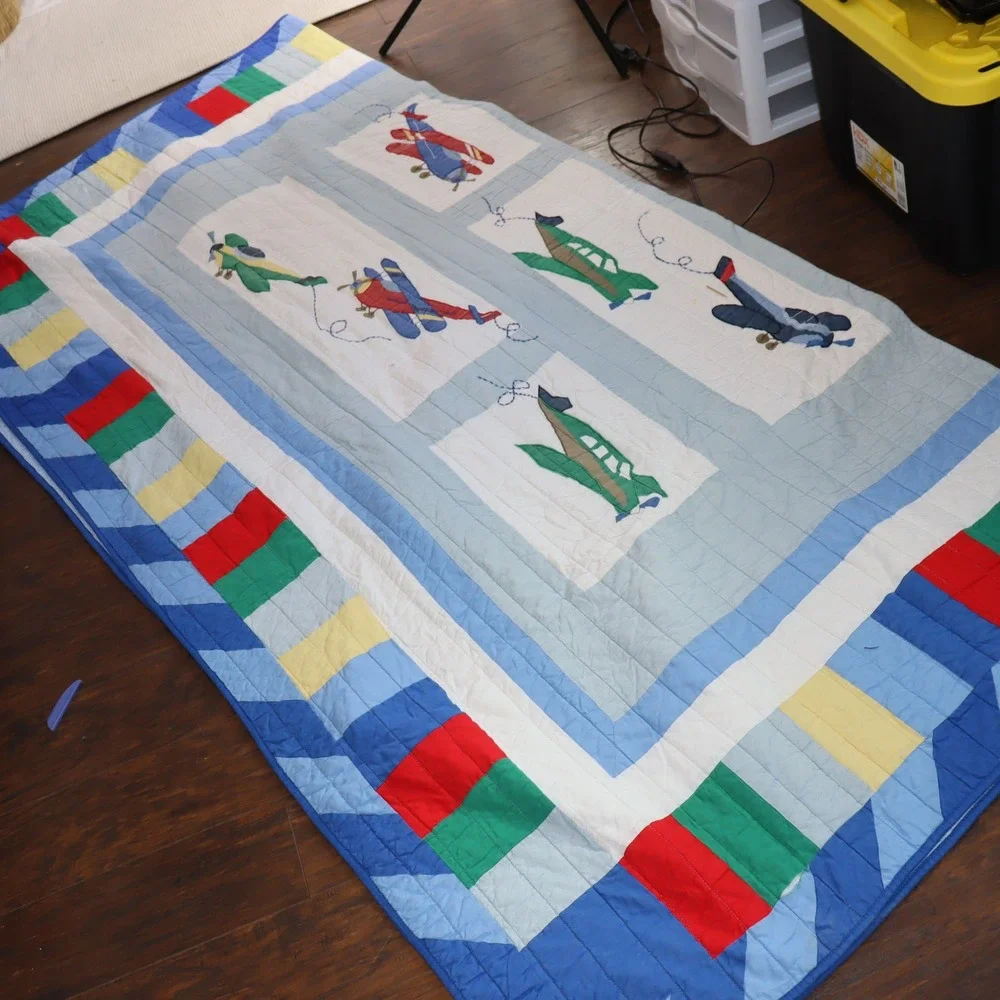 Unbranded Airplane Quilt Twin Blue Kids Bedding Nursery Decor‎